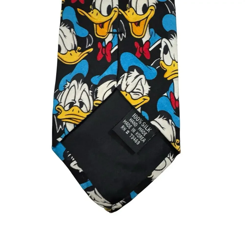 Disney Mickey Inc Donald Duck Faces Cartoon Vintage Novelty Necktie 100% Silk